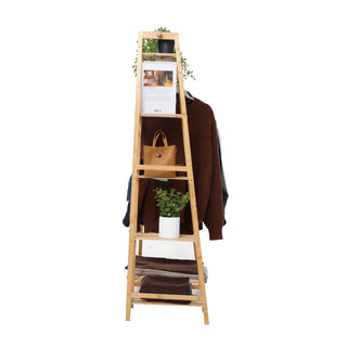 Neo Bamboo Rack Clothes with Storage Shelf Hanging Rail and Side Hooks