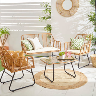 Neo 4 Piece Wicker Bamboo Style Garden Sofa, Table & Chairs Set