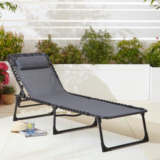 Two Neo Grey Outdoor Folding Sun Loungers