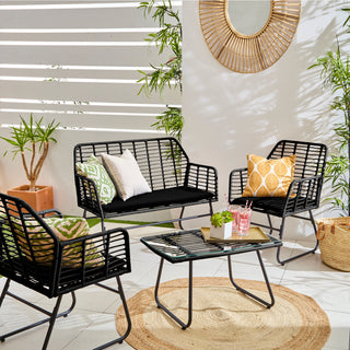 Neo Black 4 Piece Bamboo Style Table & Chairs Set