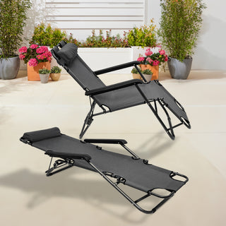 Neo Grey Pair of 2 In 1 Sun Lounger Chairs Set