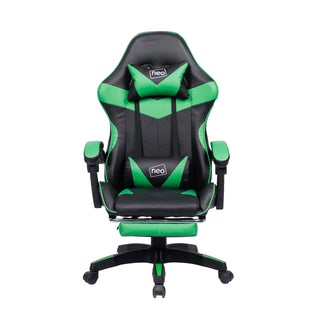 Neo Green/Black Leather Gaming Chair with Footrest