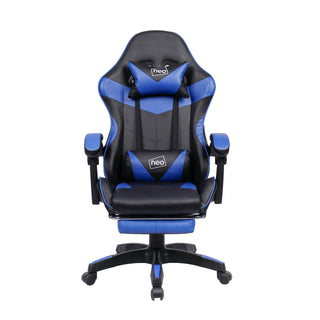 Neo Blue/Black Leather Gaming Chair With Footrest