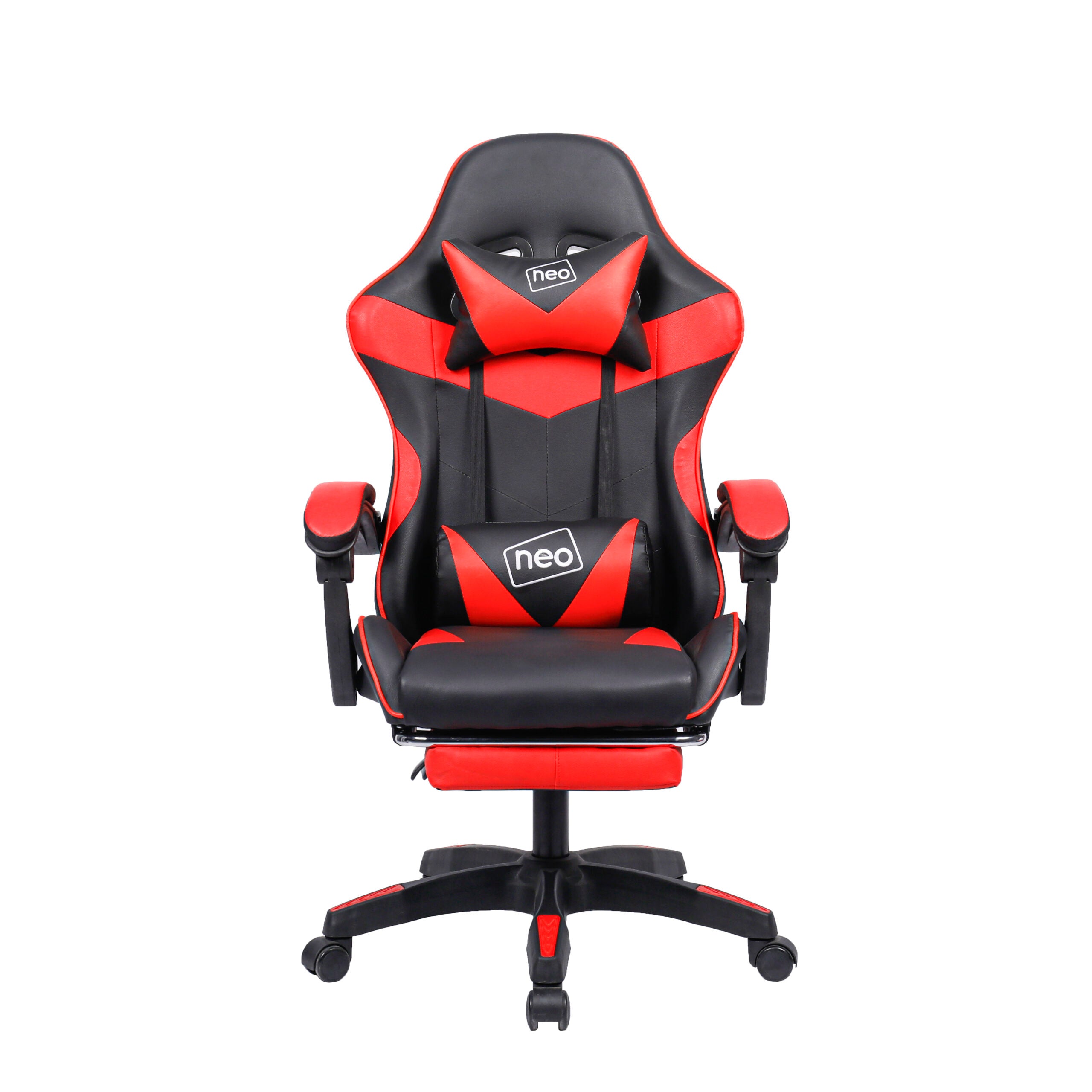 Neo Gaming Chair Red Black PU Leather With Footrest – Neo Direct