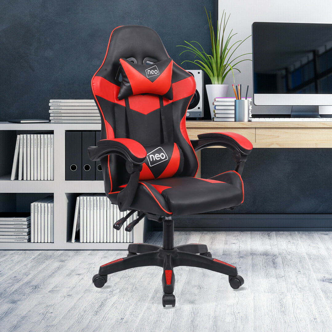Neo Gaming Chair Red Leather with Footrest, Recliner Swivel – Neo