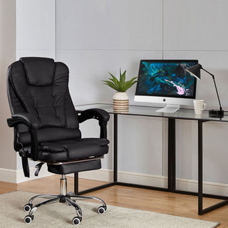 Neo Office Chair Black Faux Leather With Footrest & Massage Function Steel Frame