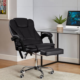 Neo Office Chair Black Faux Leather With Footrest & Massage Function Steel Frame