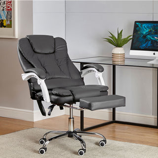 Neo Office Chair Dark Grey Faux Leather With Footrest & Massage Function