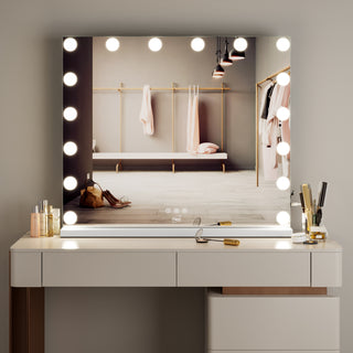 Neo Hollywood Vanity Touch Wall Mounted and Freestanding Mirror with 16 LED Bulbs
