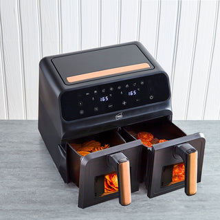 Neo Black & Copper Electric 8.5L Digital Air Fryer with Dual Drawer and Glass Viewing Window