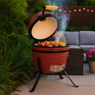 Neo Red Cinnabar Red Kamado 13" Ceramic Mini BBQ Grill