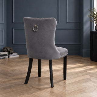 Neo Set of 2 Dark Grey Studded Velvet Dining Chairs