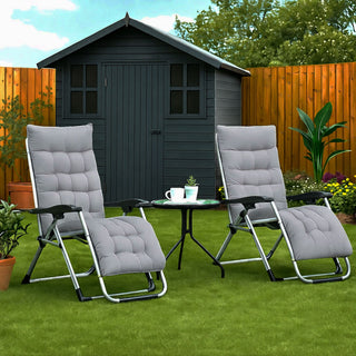 Neo Grey Zero Gravity Sun Lounger With Padded Cushions Set of Two