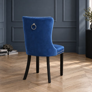 Neo Set of 2 Midnight Blue Studded Velvet Dining Chairs