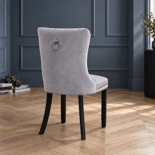 Neo Set of 2 Grey Studded Velvet Dining Chairs