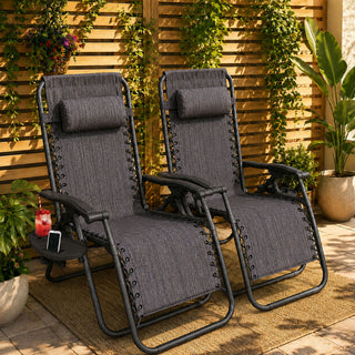 Set of Two Neo Slate Grey Zero Gravity Recliner Garden Sun Loungers