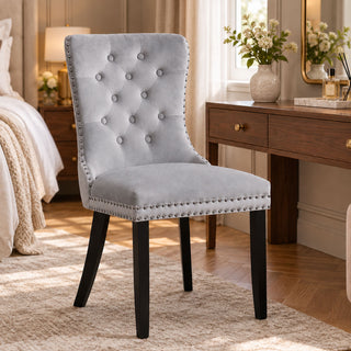 Neo Set of 2 Grey Studded Velvet Dining Chairs