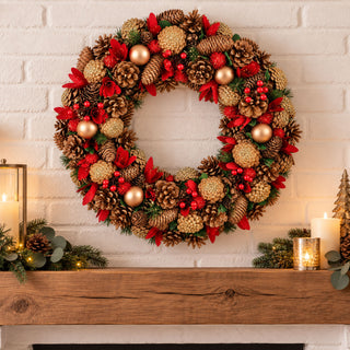 Neo 50cm Christmas Berries Baubles Pine Cone Wreath