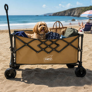 Neo Heavy Duty Folding Wagon Cart 300L Adjustable Handle - Khaki