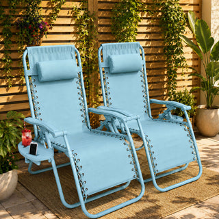 Neo Sky Blue Zero Gravity Recliner Garden Sun Loungers Set Of Two