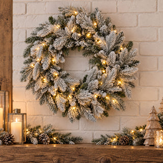 Neo Pre Lit LED Snow Flocked Festive Christmas Wreath
