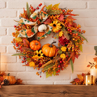 Neo Autumn Wreath Door Pumpkins Berries Sunflowers