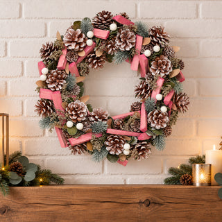 Neo Christmas Frosted White Pink Berries Wreath
