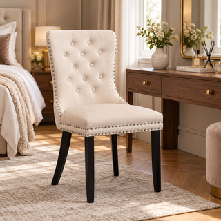 Neo Set of 2 Natural Studded Velvet Dining Chairs