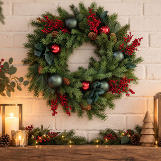 Neo Luxury Artificial Christmas Wreath Red Berries Baubles