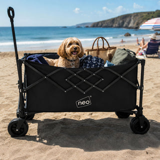 Neo Heavy Duty Folding Wagon Cart 300L Adjustable Handle - Black