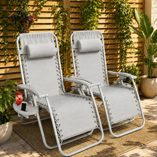 Neo Cool Grey Zero Gravity Recliner Garden Sun Loungers Set of Two