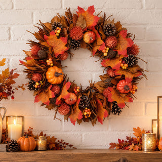 Neo Autumn Door Wall Wreath Pumpkins Berries 50 cm