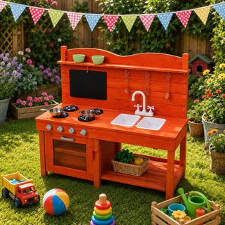 Neo Wooden Outdoor Mud Kitchen Kids Garden Play Double Sink