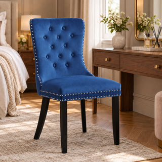 Neo Set of 2 Midnight Blue Studded Velvet Dining Chairs