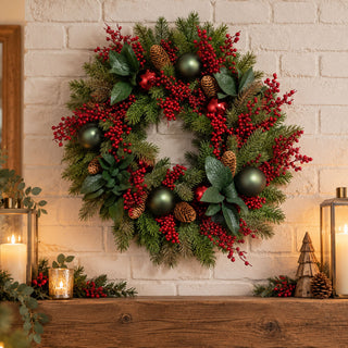 Neo Christmas Door Wreath Berries Baubles Pine Cones 50 cm