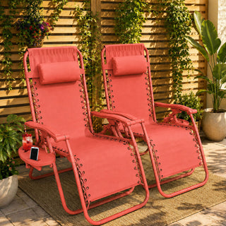 Neo Red Zero Gravity Recliner Garden Sun Loungers Set of Two