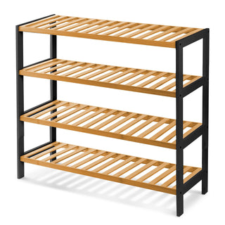 Neo Black Wood 4-Tier Bamboo Shoe Rack Wooden Shoe Storage Organiser Shelf for Hallway, Entrance Living Room