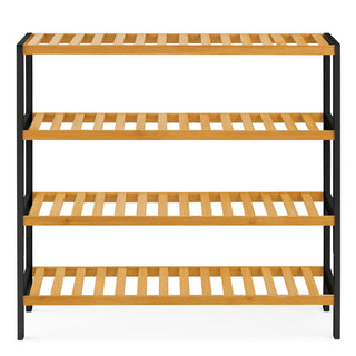 Neo Black Wood 4-Tier Bamboo Shoe Rack Wooden Shoe Storage Organiser Shelf for Hallway, Entrance Living Room