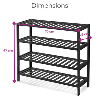 Neo Black 4-Tier Bamboo Shoe Rack Wooden Shoe Storage Organiser Shelf for Hallway, Entrance Living Room