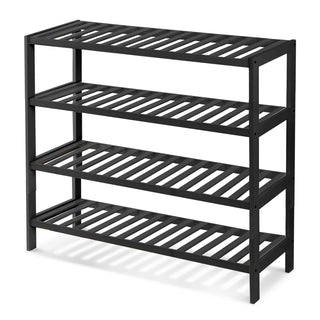 Neo Black 4-Tier Bamboo Shoe Rack Wooden Shoe Storage Organiser Shelf for Hallway, Entrance Living Room