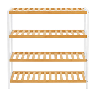 Neo White/Wood 4-Tier Bamboo Shoe Rack Wooden Shoe Storage Organiser Shelf for Hallway, Entrance Living Room