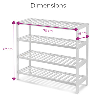 Neo White 4-Tier Bamboo Shoe Rack Wooden Shoe Storage Organiser Shelf for Hallway, Entrance Living Room