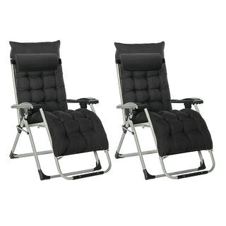 Set of Two Neo Black Zero Gravity Sun Lounger With Padded Cushions