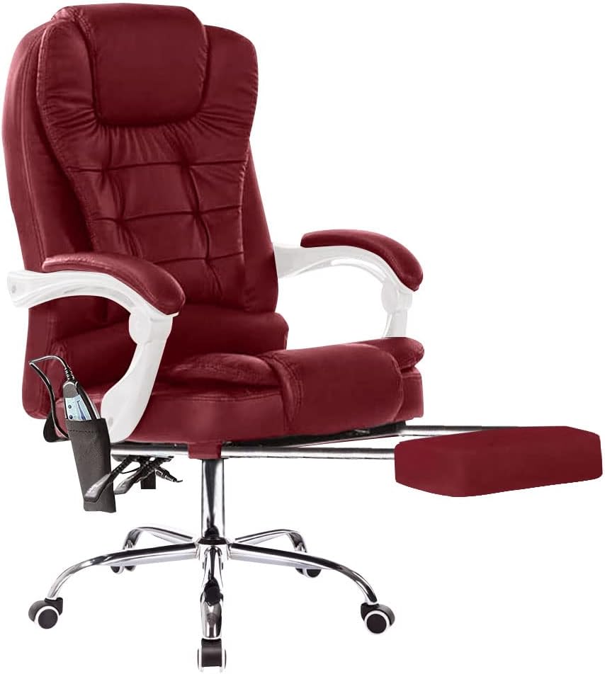 Neo Office Chair Burgundy Faux Leather With Footrest Massage