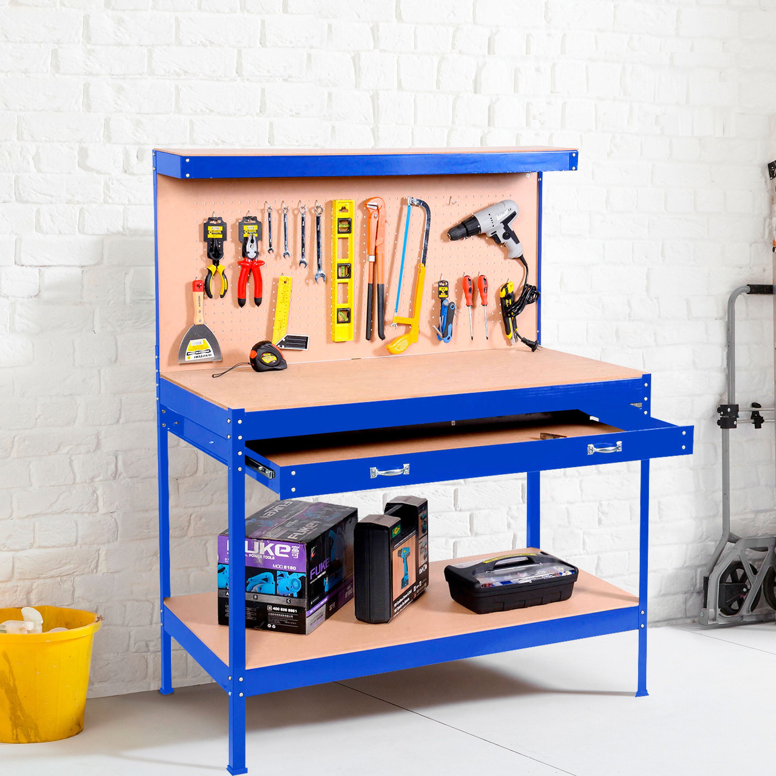 Heavy Duty Workbench 3-Tier Heavy Duty Metal Workbench With 2 Drawers ...