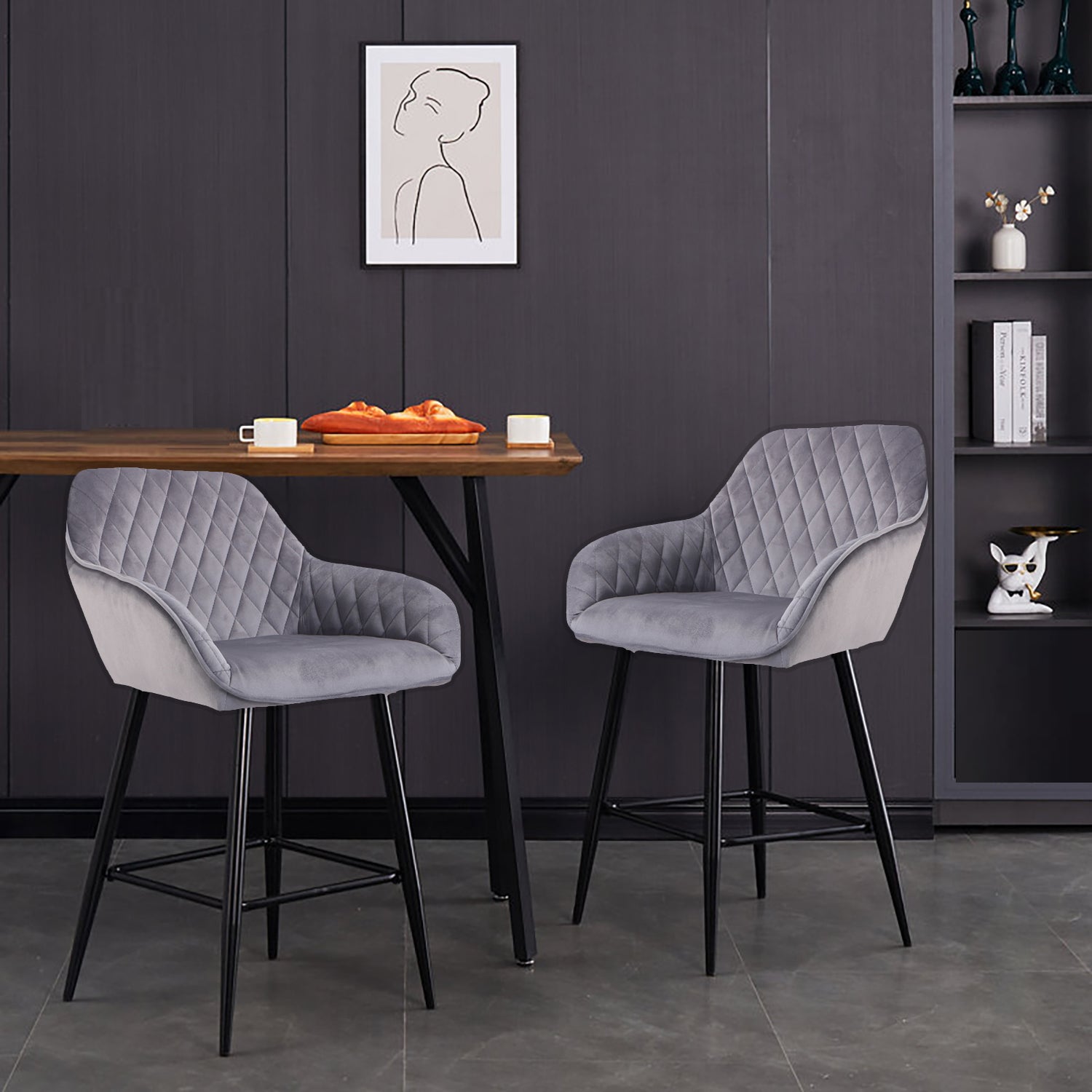 Crushed Velvet Bar Grey Silver Bar Stools Èze Grey Crushed Velvet