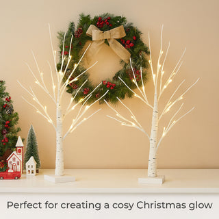 Neo Set of 2 LED Pre Lit Twig Tree Lights 60cm Birch Tree Lamp Warm White Lights Battery Operated Decorative Centrepiece Flexible Branches Christmas Wedding Bedroom Home Decor