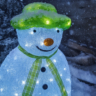 Neo 100 White LED Snowman Figure 55cm Light Up Lights Static Acrylic Christmas Festive Decoration Display for Indoors & Outdoors Ornament Garden Home