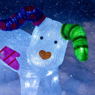 Neo LED Snowdog Christmas Decoration 24 Ice White Lights The Snowman & The Snowdog Battery Powered Indoor Outdoor Festive Light Display Ornament Design (31cm)