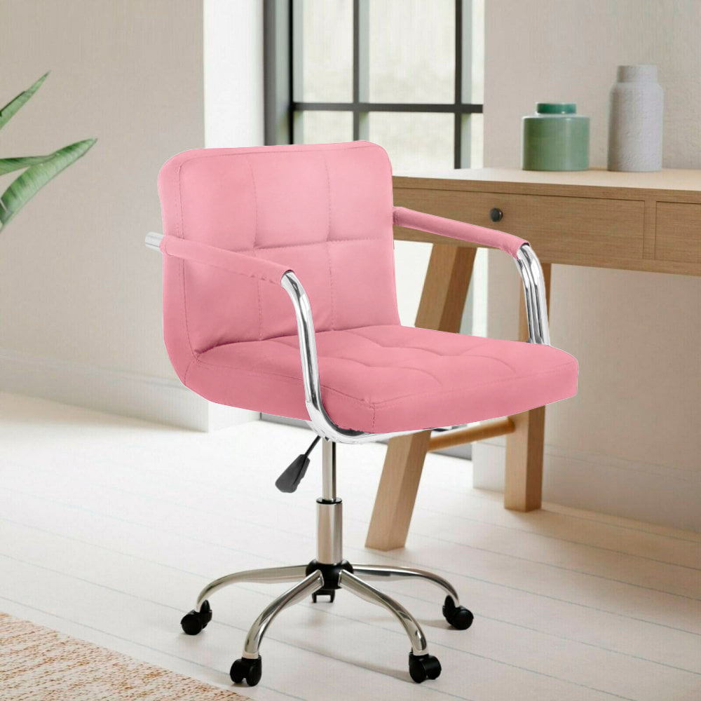 Pink Cushioned Velvet Office Chair with Chrome Legs – Neo Direct